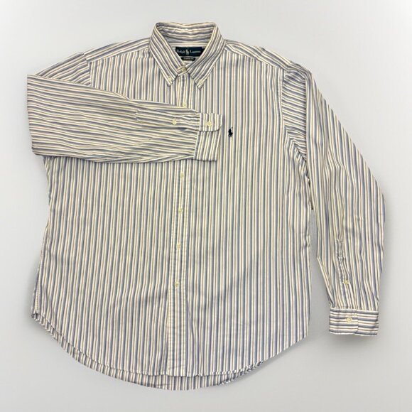 Ralph Lauren Men's Button Down Shirt Size XL White Blue Striped Classic Fit EUC - Picture 10 of 12